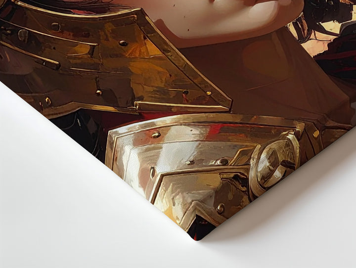 Crimson Valor Canvas – Fierce Female Warrior in Bronze Battle Helm - Gifitto