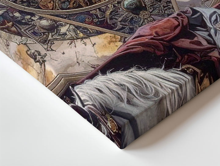 Medieval Sigil and Prophecy Canvas – Ethereal Faces, Cloaked Figure, and Arcane Symbols - Gifitto