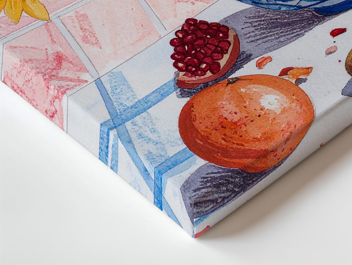 Playful Fruit & Flower Still Life Canvas – Colorful Domestic Charm Art - Gifitto