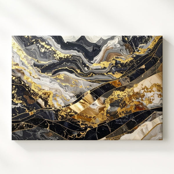 Black & Gold Marble Vein Canvas – Luxurious Abstract Earth Formation Art - Gifitto