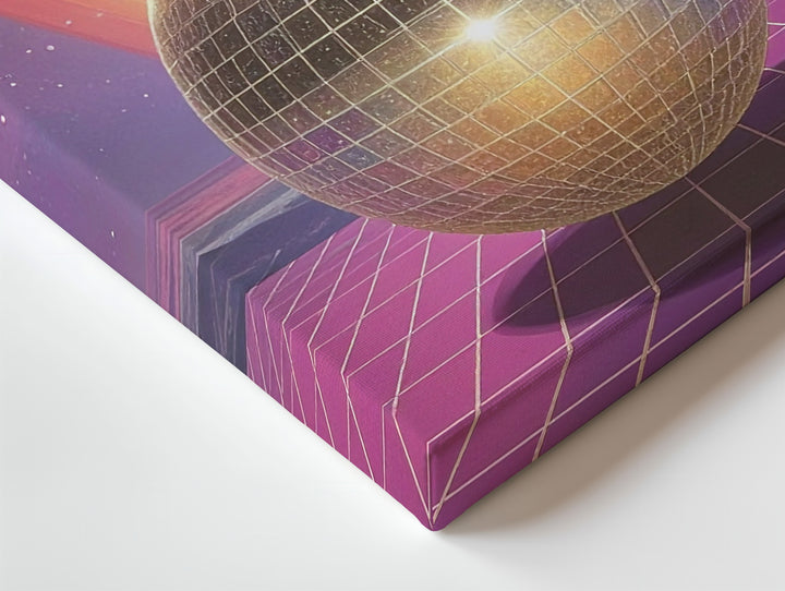 Holographic Sphere Canvas – Surreal Checkered Floor and Vibrant Light Beam - Gifitto