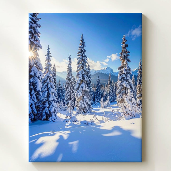 Winter Forest Morning Canvas – Snow-Covered Pines Under Crisp Daylight - Gifitto