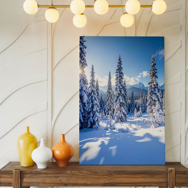 Winter Forest Morning Canvas – Snow-Covered Pines Under Crisp Daylight - Gifitto