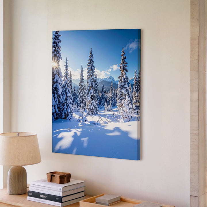 Winter Forest Morning Canvas – Snow-Covered Pines Under Crisp Daylight - Gifitto