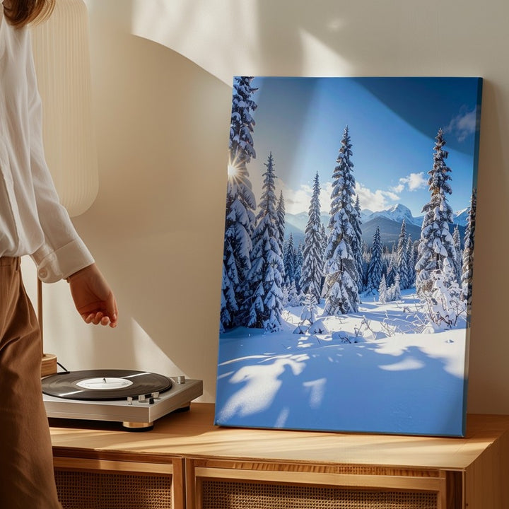 Winter Forest Morning Canvas – Snow-Covered Pines Under Crisp Daylight - Gifitto
