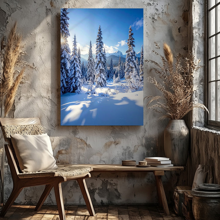 Winter Forest Morning Canvas – Snow-Covered Pines Under Crisp Daylight - Gifitto
