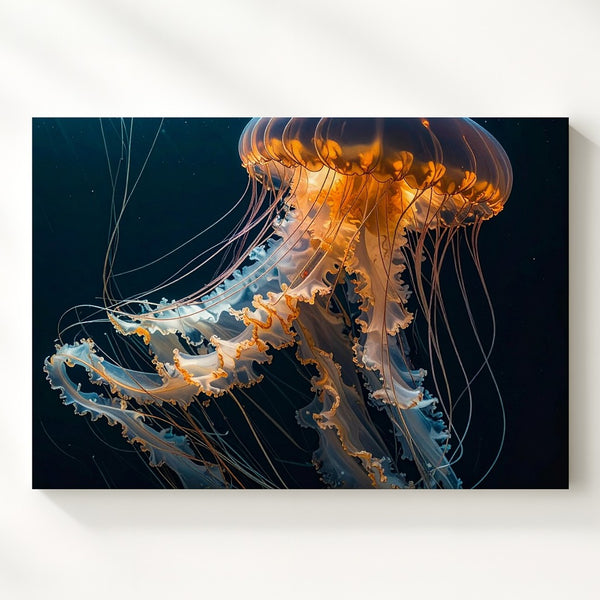 Luminous Translucent Jellyfish Canvas – Realistic Deep-Sea Art