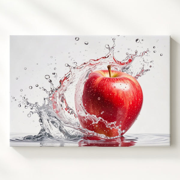 Splashing Red Apple Canvas – Hyper-Realistic Fruit & Water Art - Gifitto