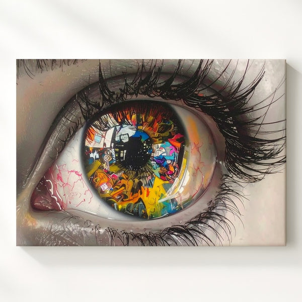 Graffiti Eye Canvas – Hyperrealistic Portrait with Urban Street Art Iris - Gifitto