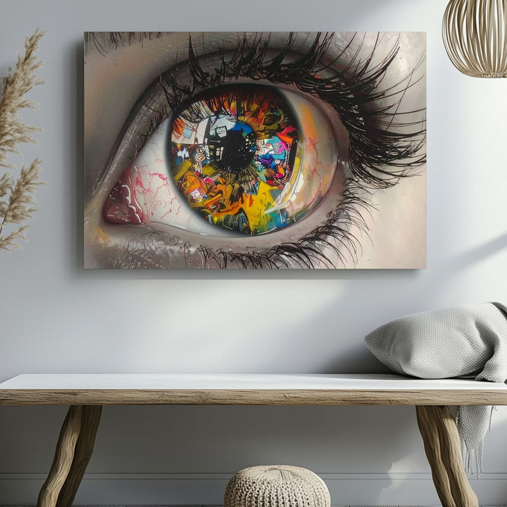 Graffiti Eye Canvas – Hyperrealistic Portrait with Urban Street Art Iris - Gifitto