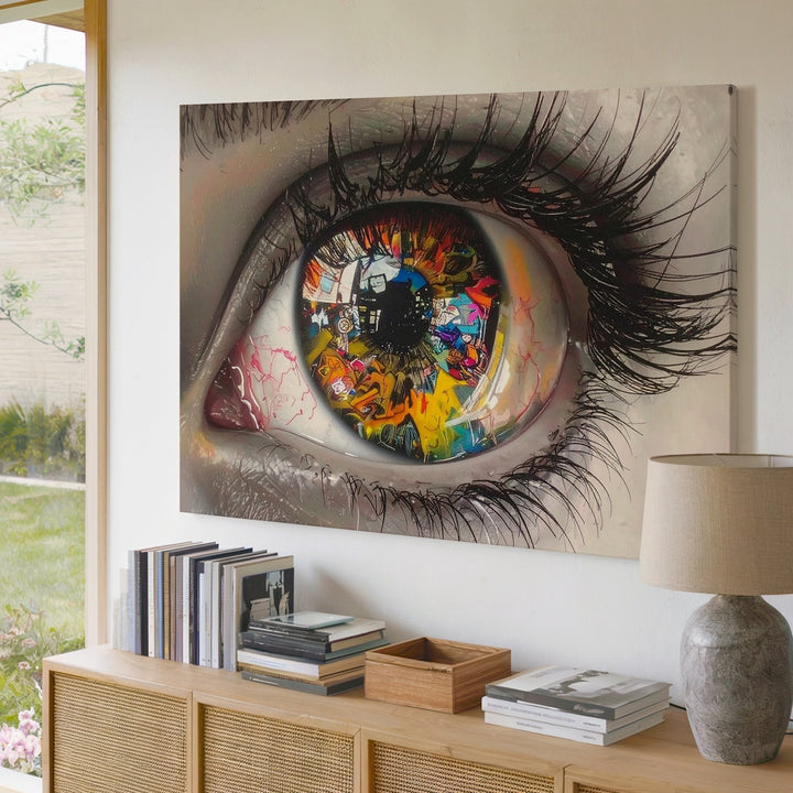 Graffiti Eye Canvas – Hyperrealistic Portrait with Urban Street Art Iris - Gifitto