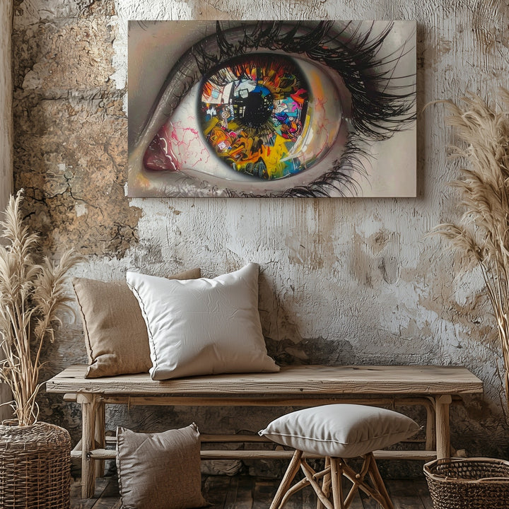 Graffiti Eye Canvas – Hyperrealistic Portrait with Urban Street Art Iris - Gifitto