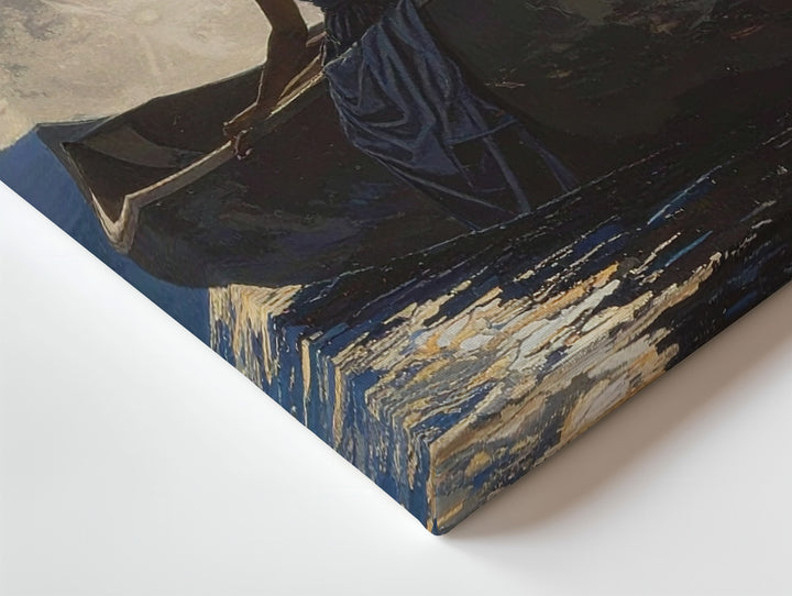 Moonlit Solitude Canvas – Woman in Canoe Under Full Moon Wall Art - Gifitto