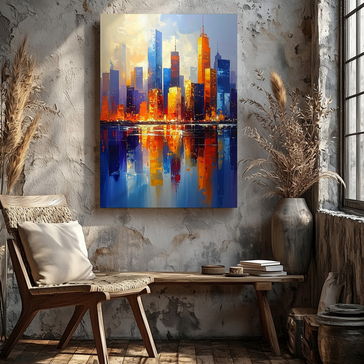Abstract City Skyline Canvas – Vibrant Urban Energy with Bold Brushstrokes - Gifitto
