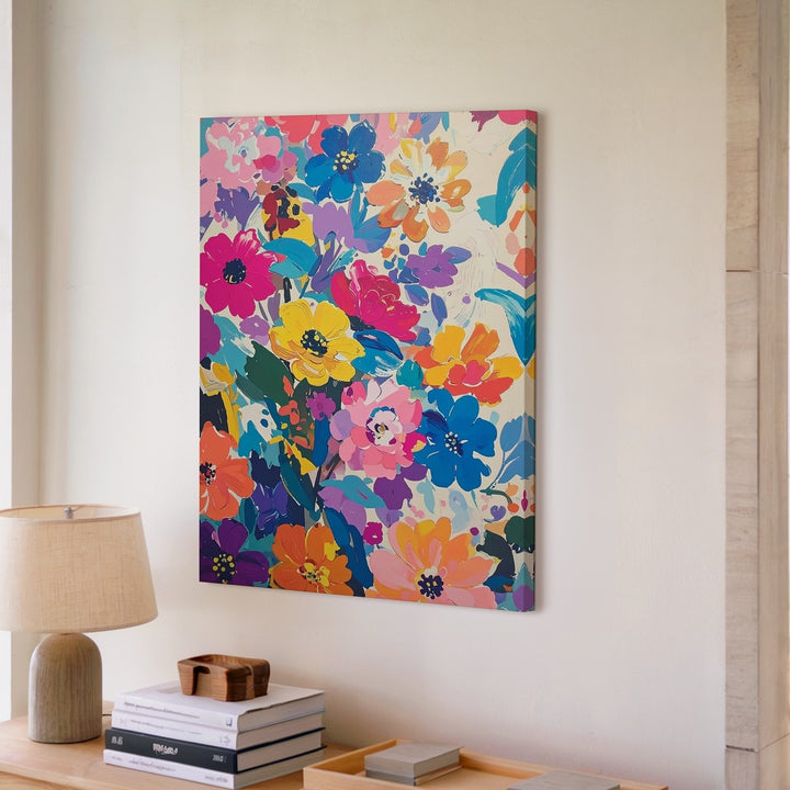 Abstract Floral Burst Canvas – Bold, Colorful Brushstroke Art - Gifitto