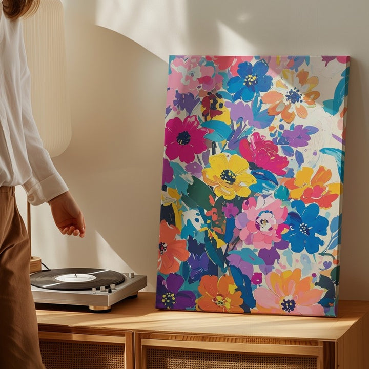 Abstract Floral Burst Canvas – Bold, Colorful Brushstroke Art - Gifitto
