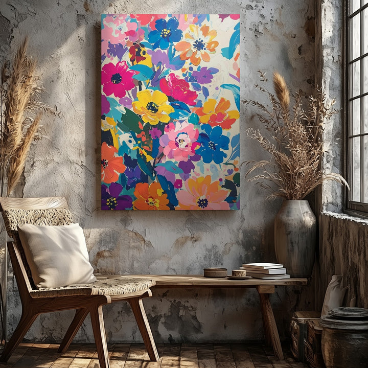 Abstract Floral Burst Canvas – Bold, Colorful Brushstroke Art - Gifitto