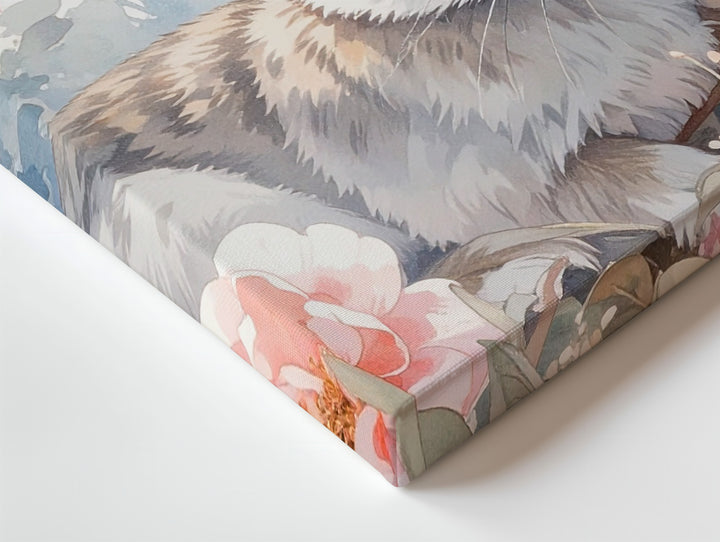 Watercolor Rabbit & Floral Canvas – Elegant Spring Wall Art - Gifitto