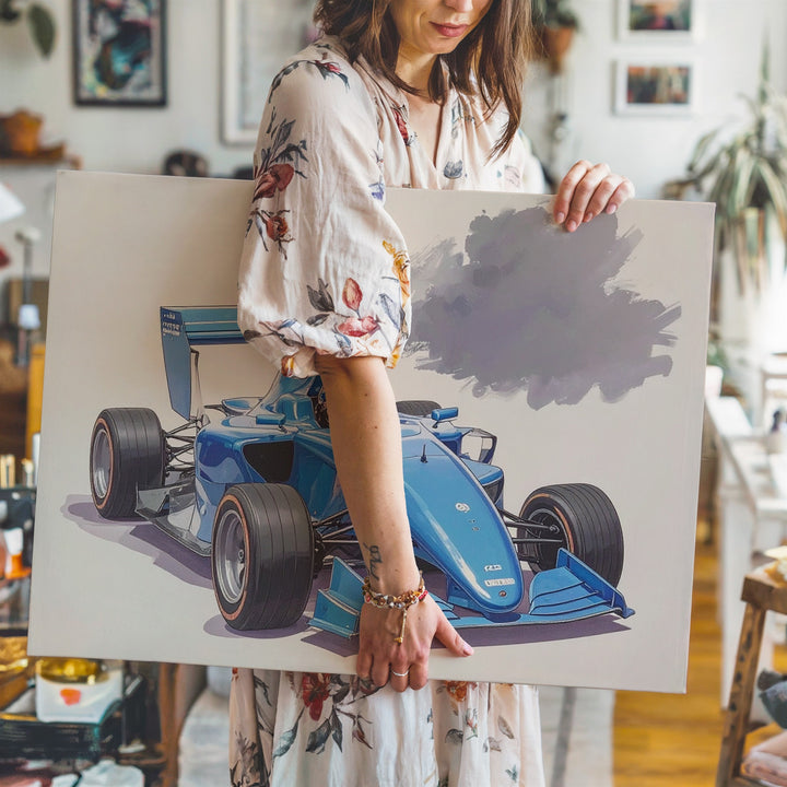 Blue Formula 1 Race Car Canvas – Dynamic Kids Wall Art - Gifitto