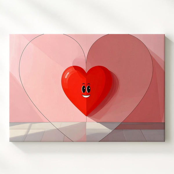 Playful Red Heart Canvas – Minimalist Love Art with Whimsical Eyes - Gifitto