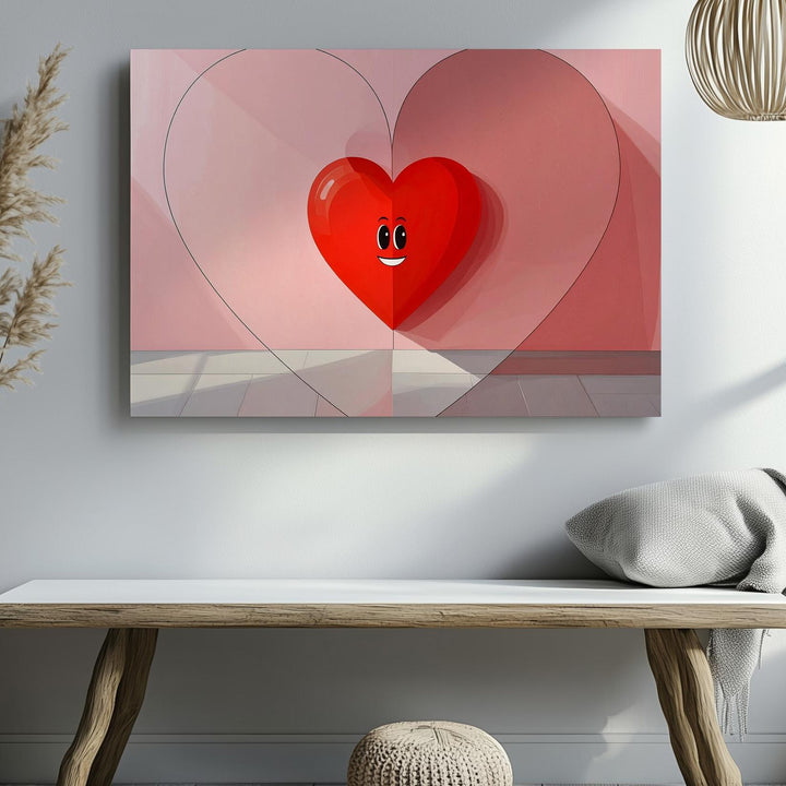 Playful Red Heart Canvas – Minimalist Love Art with Whimsical Eyes - Gifitto