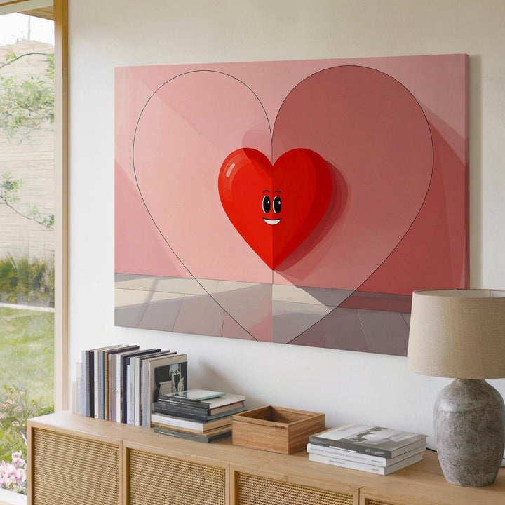 Playful Red Heart Canvas – Minimalist Love Art with Whimsical Eyes - Gifitto
