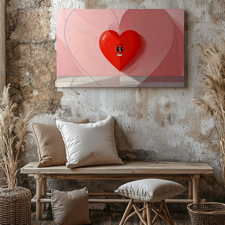 Playful Red Heart Canvas – Minimalist Love Art with Whimsical Eyes - Gifitto