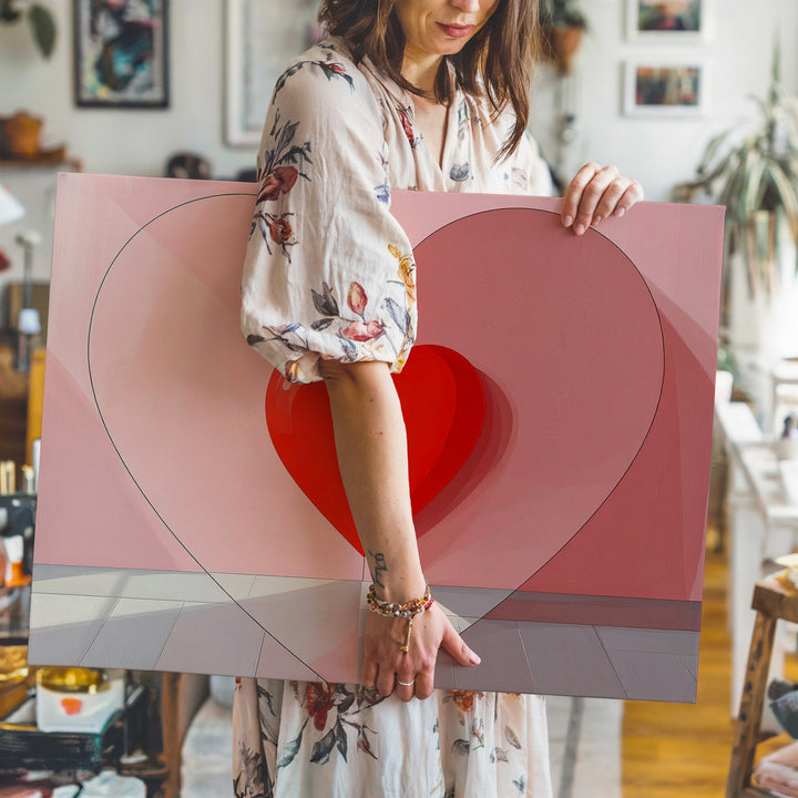 Playful Red Heart Canvas – Minimalist Love Art with Whimsical Eyes - Gifitto