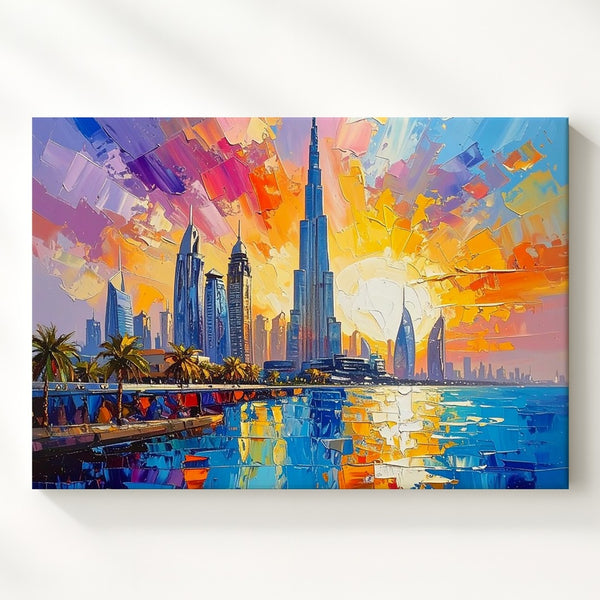 Dubai Sunset Canvas – Burj Al Arab with Vibrant Mosaic Reflections - Gifitto