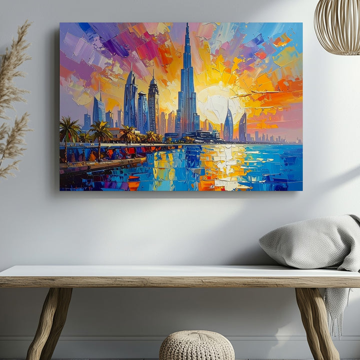 Dubai Sunset Canvas – Burj Al Arab with Vibrant Mosaic Reflections - Gifitto