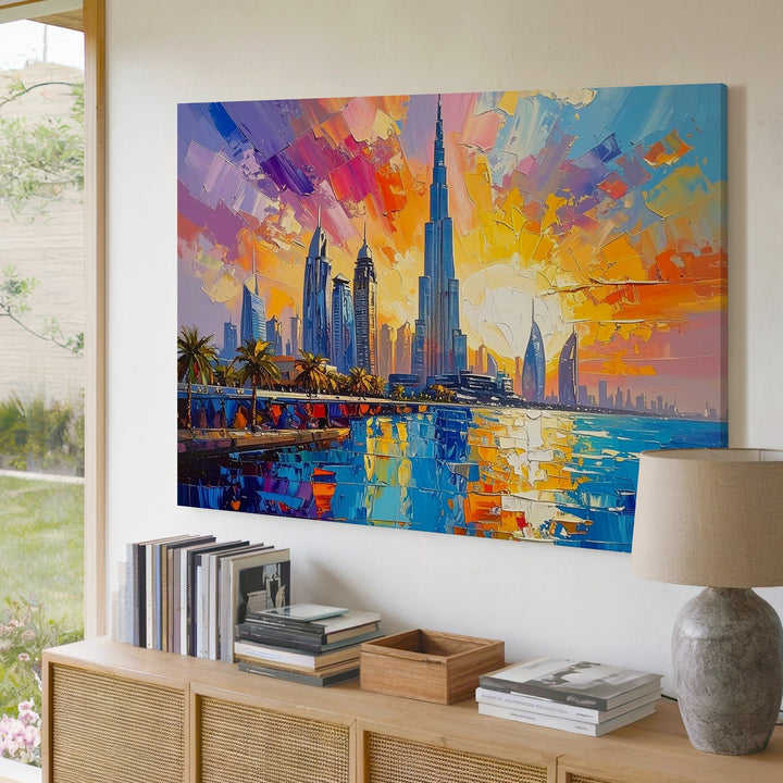 Dubai Sunset Canvas – Burj Al Arab with Vibrant Mosaic Reflections - Gifitto