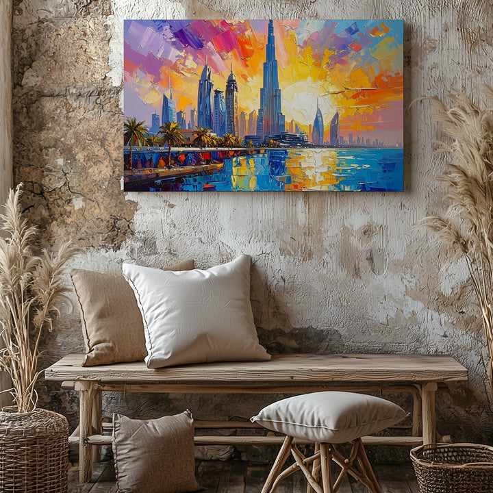 Dubai Sunset Canvas – Burj Al Arab with Vibrant Mosaic Reflections - Gifitto
