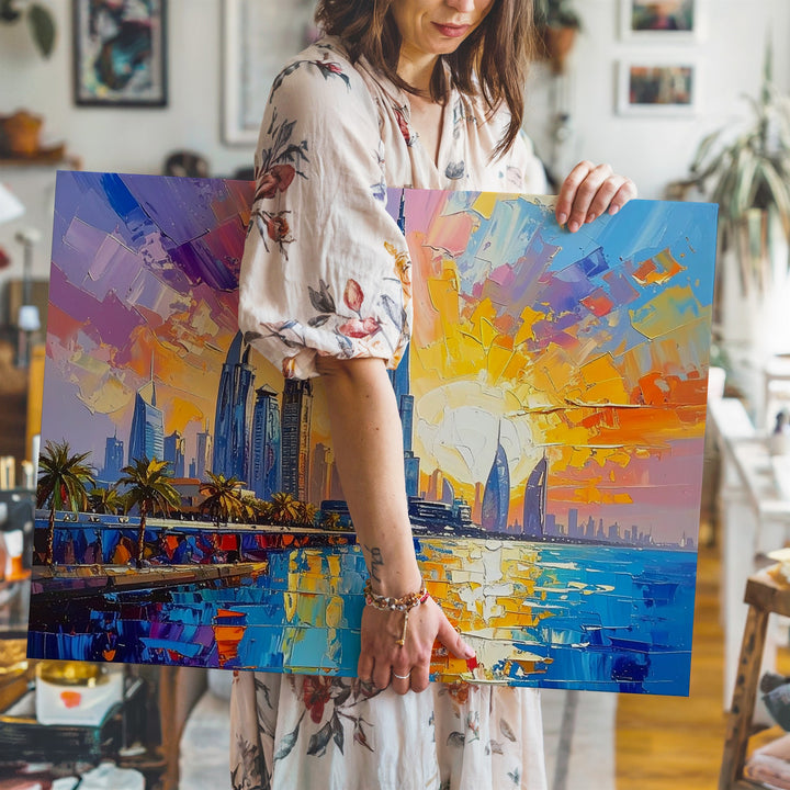 Dubai Sunset Canvas – Burj Al Arab with Vibrant Mosaic Reflections - Gifitto