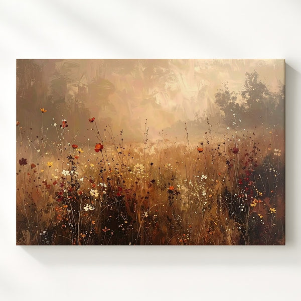 Golden Meadow Canvas – Soft Wildflower Field Art in Earth Tones - Gifitto