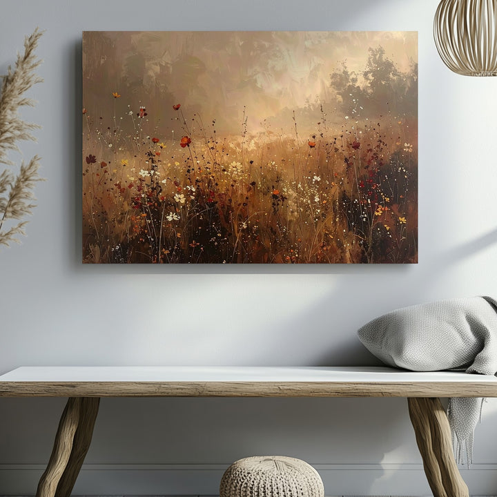 Golden Meadow Canvas – Soft Wildflower Field Art in Earth Tones - Gifitto