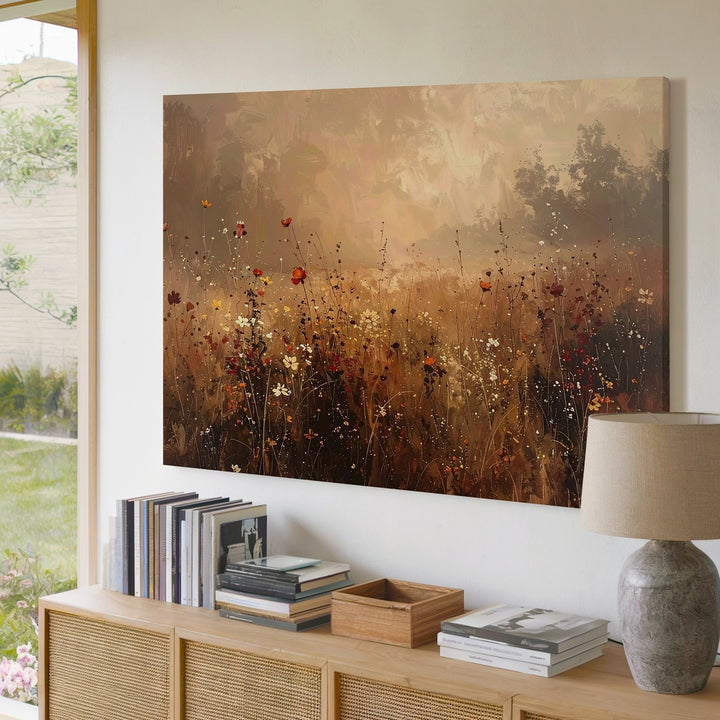Golden Meadow Canvas – Soft Wildflower Field Art in Earth Tones - Gifitto