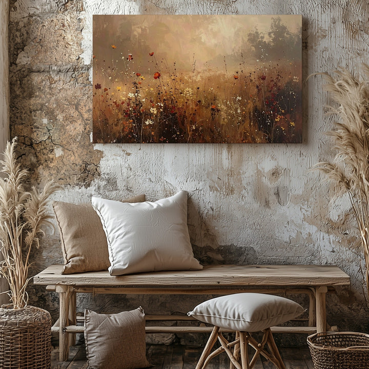 Golden Meadow Canvas – Soft Wildflower Field Art in Earth Tones - Gifitto