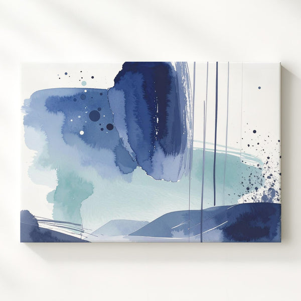 Indigo & Teal Watercolor Canvas – Minimalist Abstract Fluid Art - Gifitto