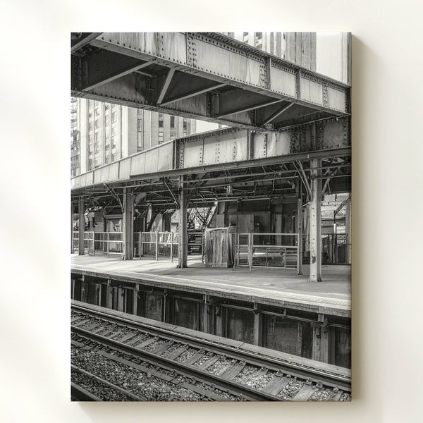 Industrial Train Platform Canvas – Black and White Urban Architecture