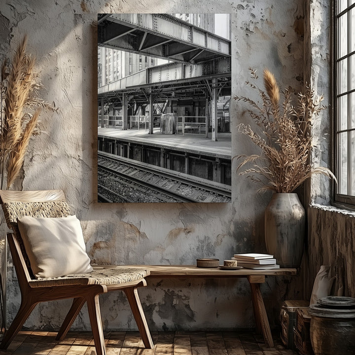 Industrial Train Platform Canvas – Black and White Urban Architecture - Gifitto
