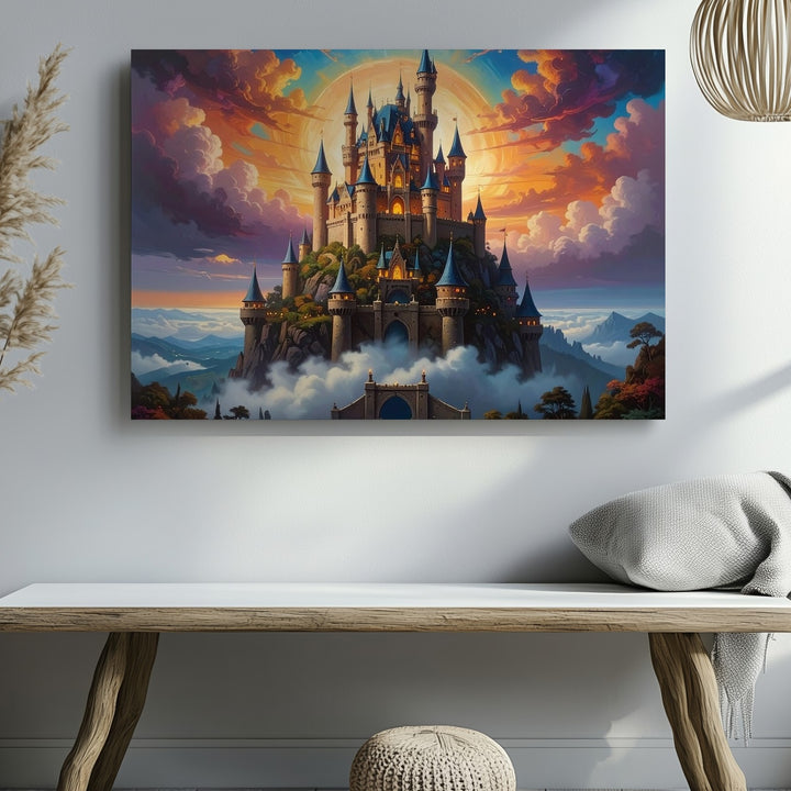 Floating Castle in the Clouds Canvas – Surreal High Fantasy Art - Gifitto