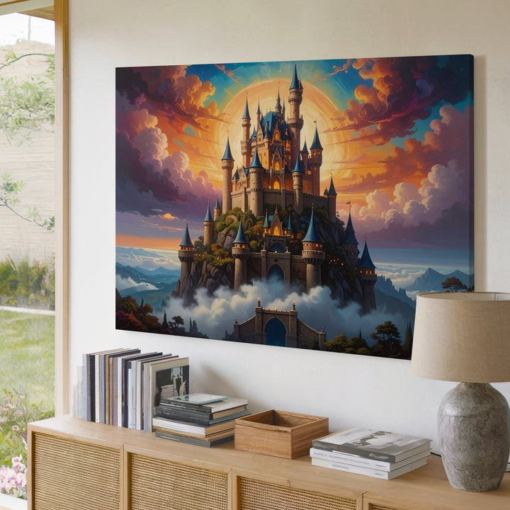 Floating Castle in the Clouds Canvas – Surreal High Fantasy Art - Gifitto