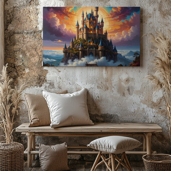Floating Castle in the Clouds Canvas – Surreal High Fantasy Art - Gifitto
