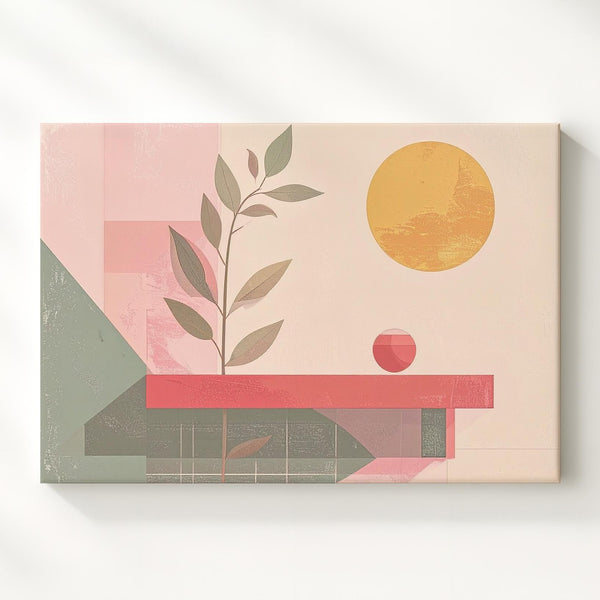 Modern Sun & Stem Canvas – Minimalist Botanical Art in Warm Tones - Gifitto