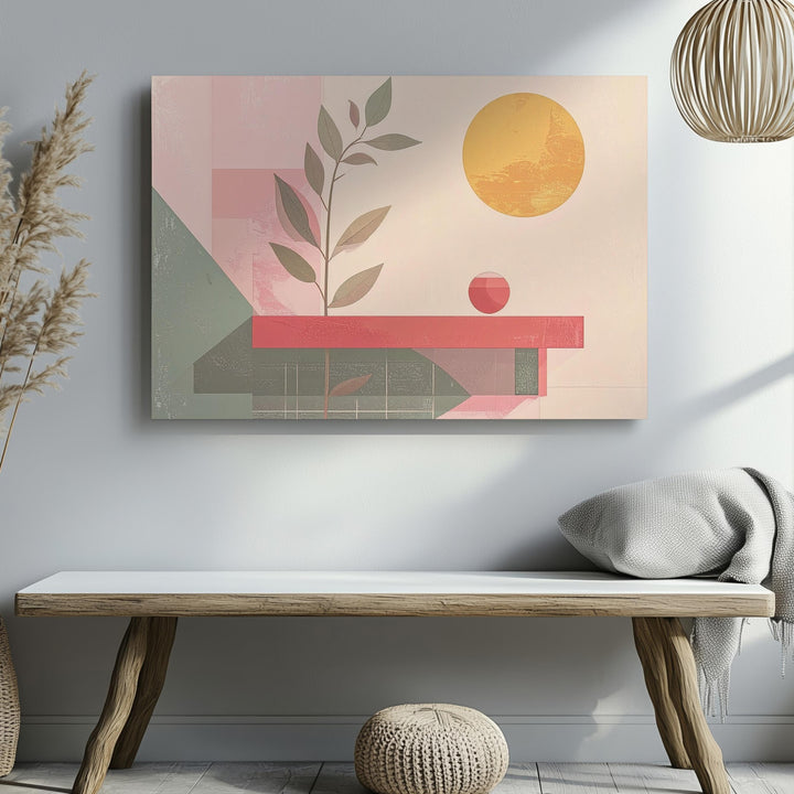 Modern Sun & Stem Canvas – Minimalist Botanical Art in Warm Tones - Gifitto