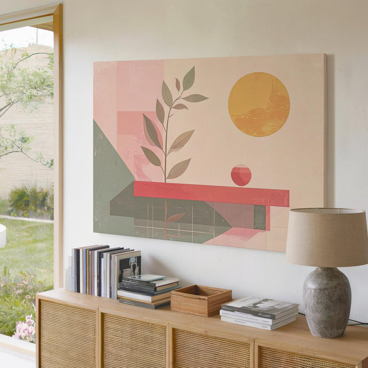 Modern Sun & Stem Canvas – Minimalist Botanical Art in Warm Tones - Gifitto