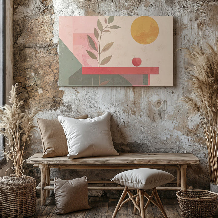 Modern Sun & Stem Canvas – Minimalist Botanical Art in Warm Tones - Gifitto