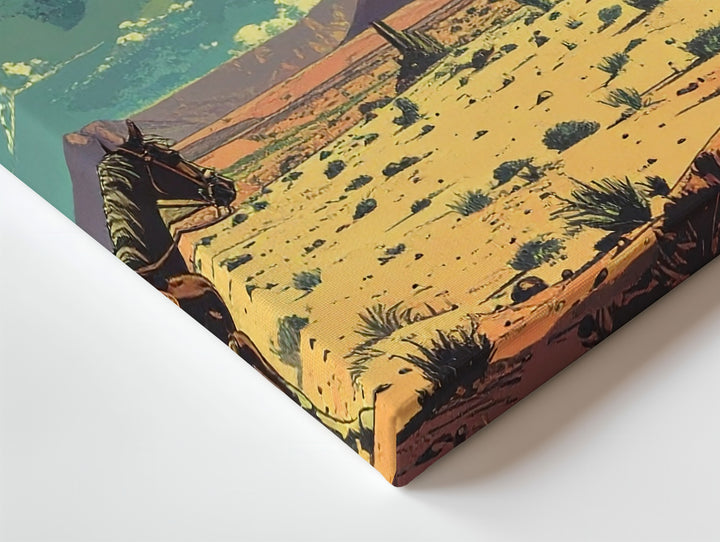 Retro-Futuristic Desert Canvas – UFOs and Lone Rider in Barren Landscape - Gifitto