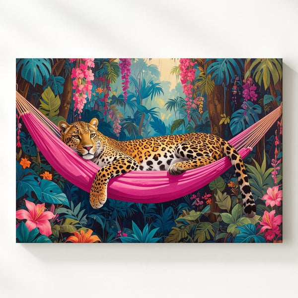 Tropical Leopard Hammock Canvas – Vibrant Jungle Fantasy Wall Art - Gifitto