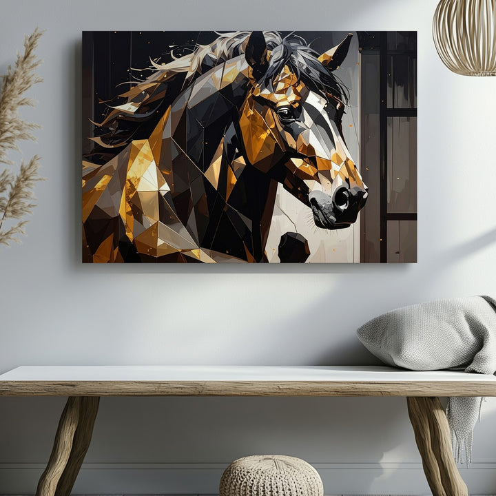 Futuristic Polygonal Horse Canvas – Geometric Equestrian Art - Gifitto
